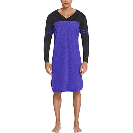 

【JCXAGR】Mens shirts Men s V-neck Long Sleeve Colour Matching Nightgown