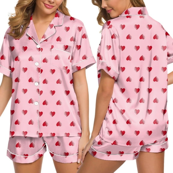 SHITINN Womens Silk Satin Pajamas Set Two Piece Pj Sets Sleepwear Loungewear Button Down Pj Sets Shorts Pajamas for Women Maternity Set Christmas Pajamas