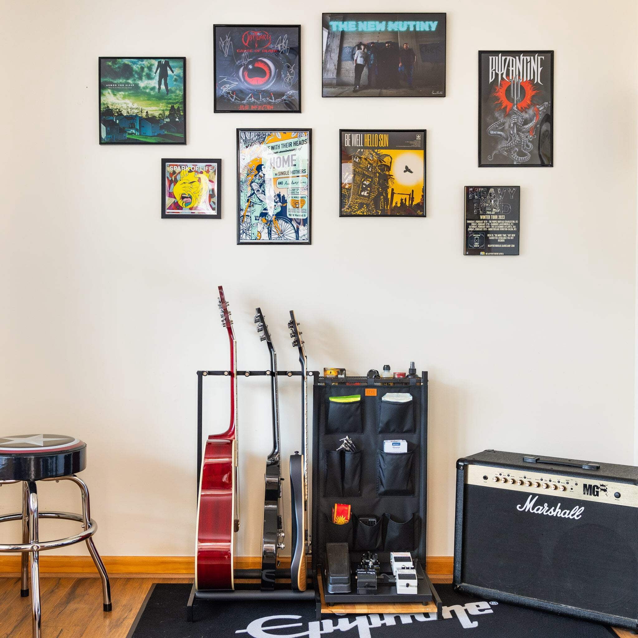 Guitar Storage Stand with Accessories Organizer, Freestanding Portable Guitar Rack