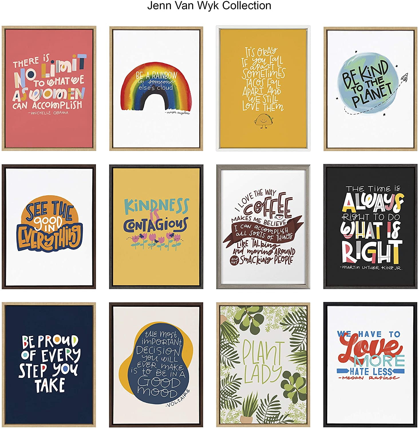 Kate and Laurel Sylvie Kindness Is Contagious Framed Canvas Wall Art by Jenn Van Wyk of Courageous & Kind Paper Co., 18x24 Gray, Motivational Art for Wall