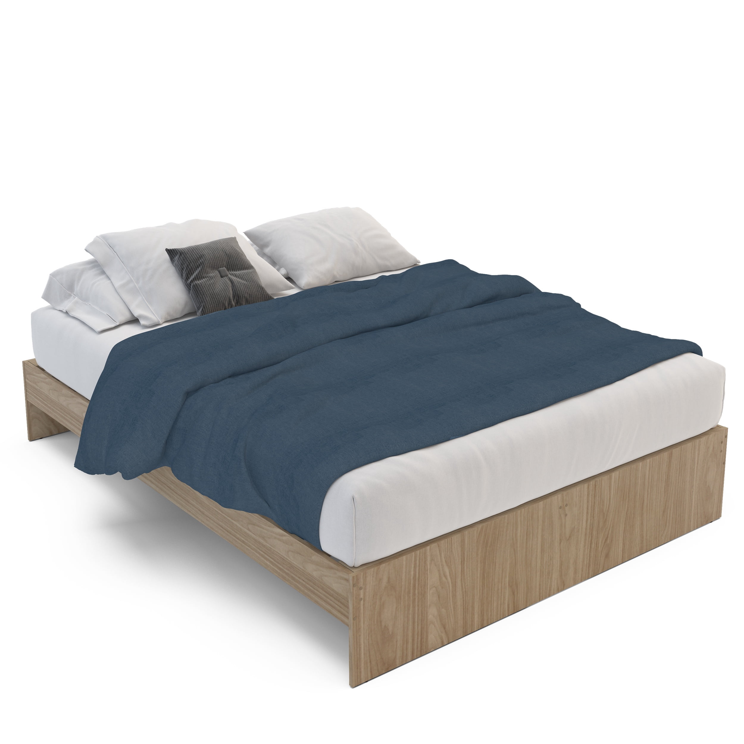 Polifurniture Queen Size Wood Platform Bed Frame, Light Oak