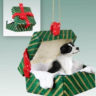 Jack Russell Terrier Gift Box Christmas Ornament Black-White Smooth Coat - DELIGHTFUL!