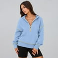 thumbnail image 3 of Lightweight Hooded Pullover Sweatshirt with Half Zip and Pockets, Soft Fleece Fabric Women’s Casual Pullover for Winter, Comfortable Chic Style Sky Blue, 3 of 4