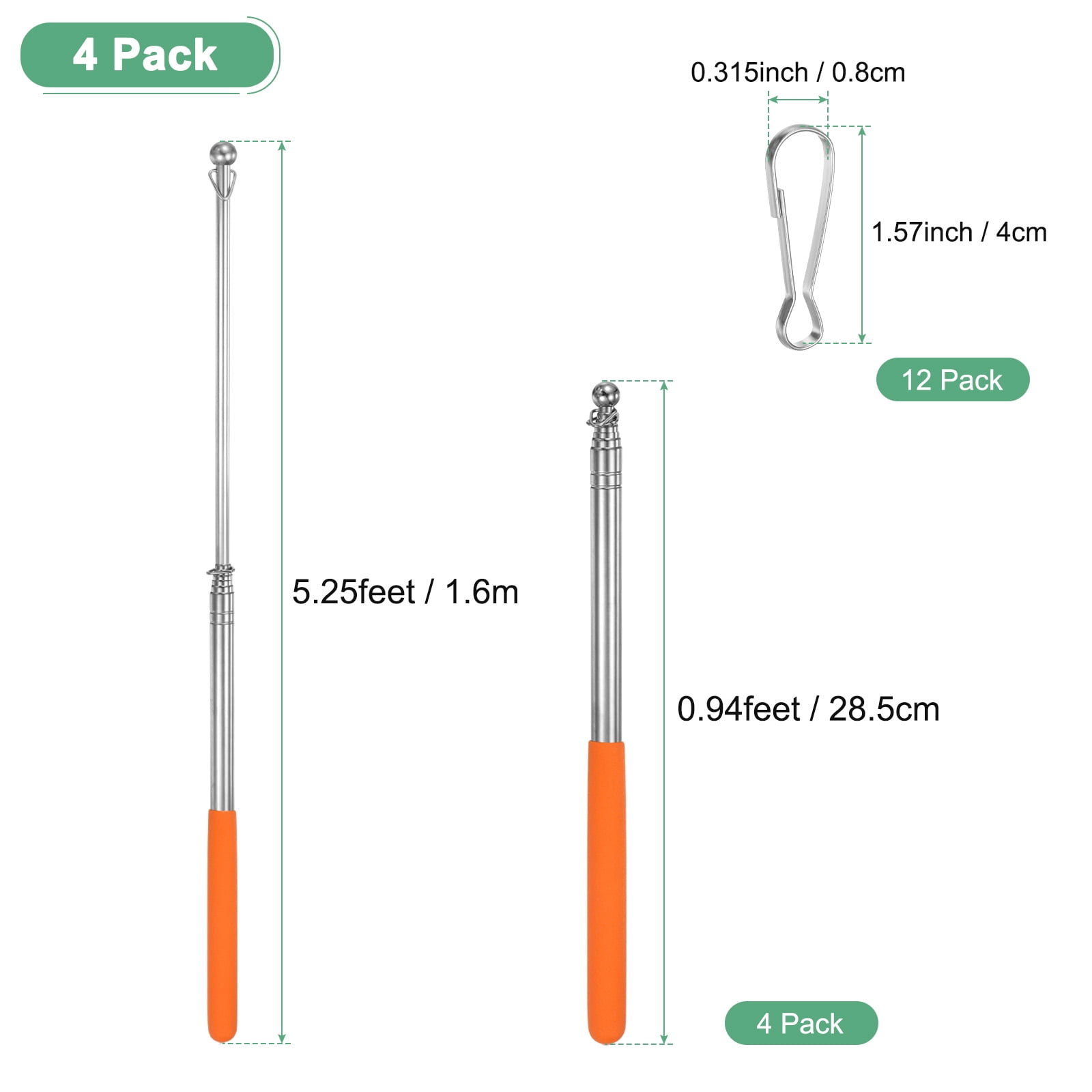 Uxcell 4-Pack 5.25Ft/1.6M Telescopic Flag Pole with Clips Orange