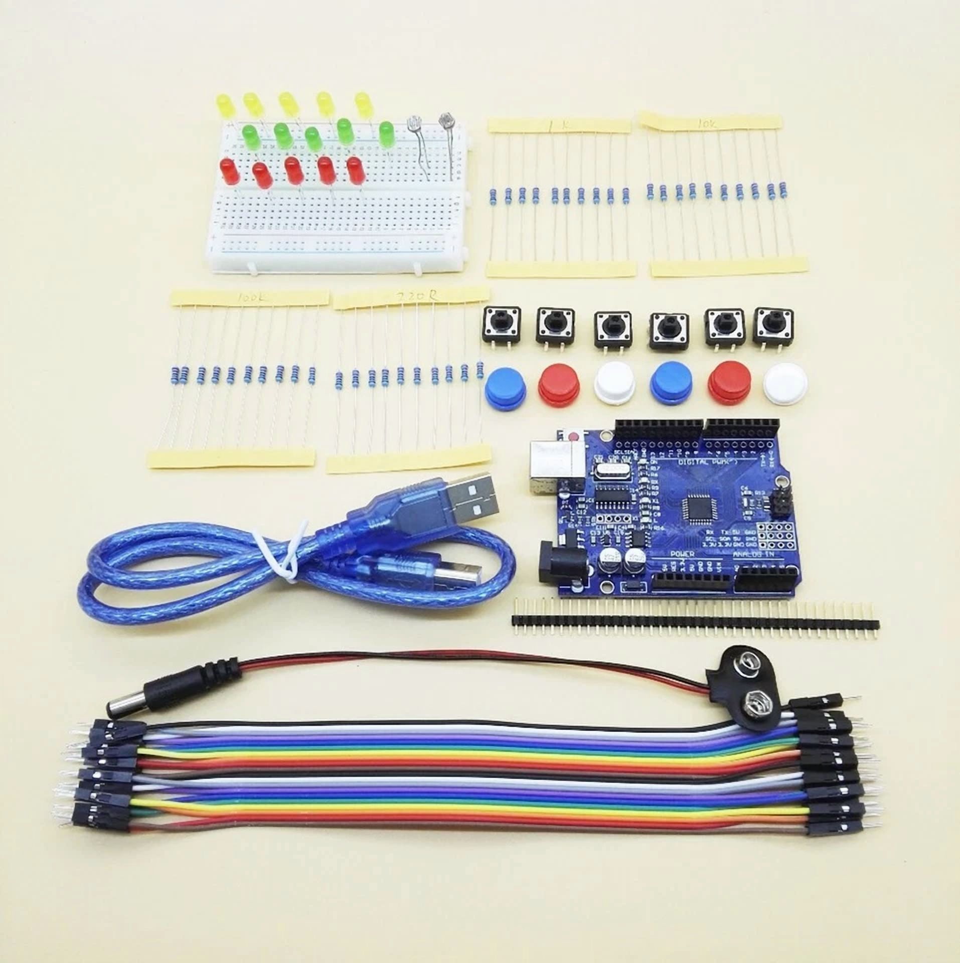 RHEA- Atmega328P Starter Kit W/ Leds Switches Resistors Cables Jumpers & Breadboard