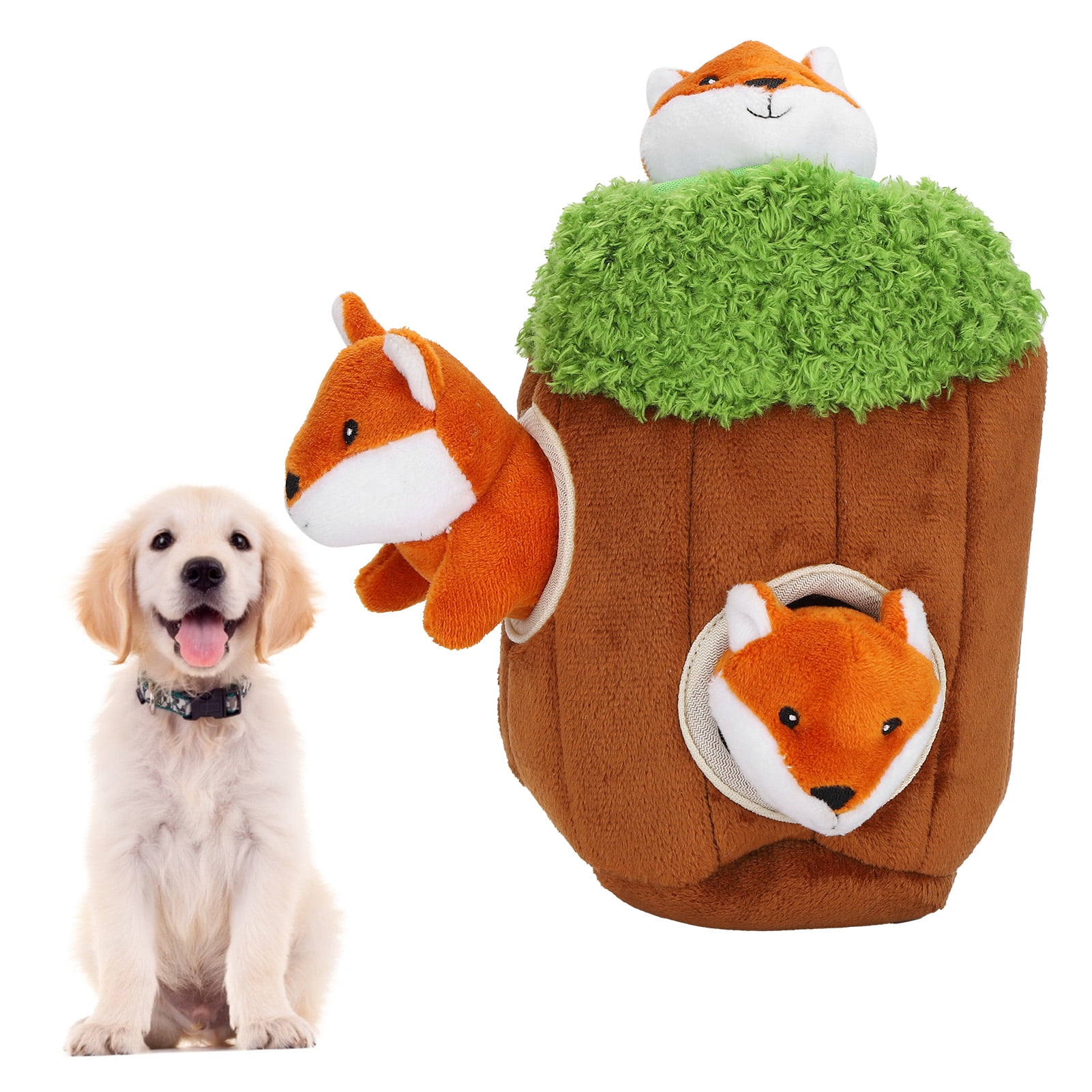 Suodoka Interactive Plush Squeak Tree Hole Dog Puzzle Toy, Hide and Seek Mental Stimulation Fox Toys for Dogs and Puppies, Durable and Soft Pet Supplies for Boredom Relief (8.27 in / 21.00 cm)