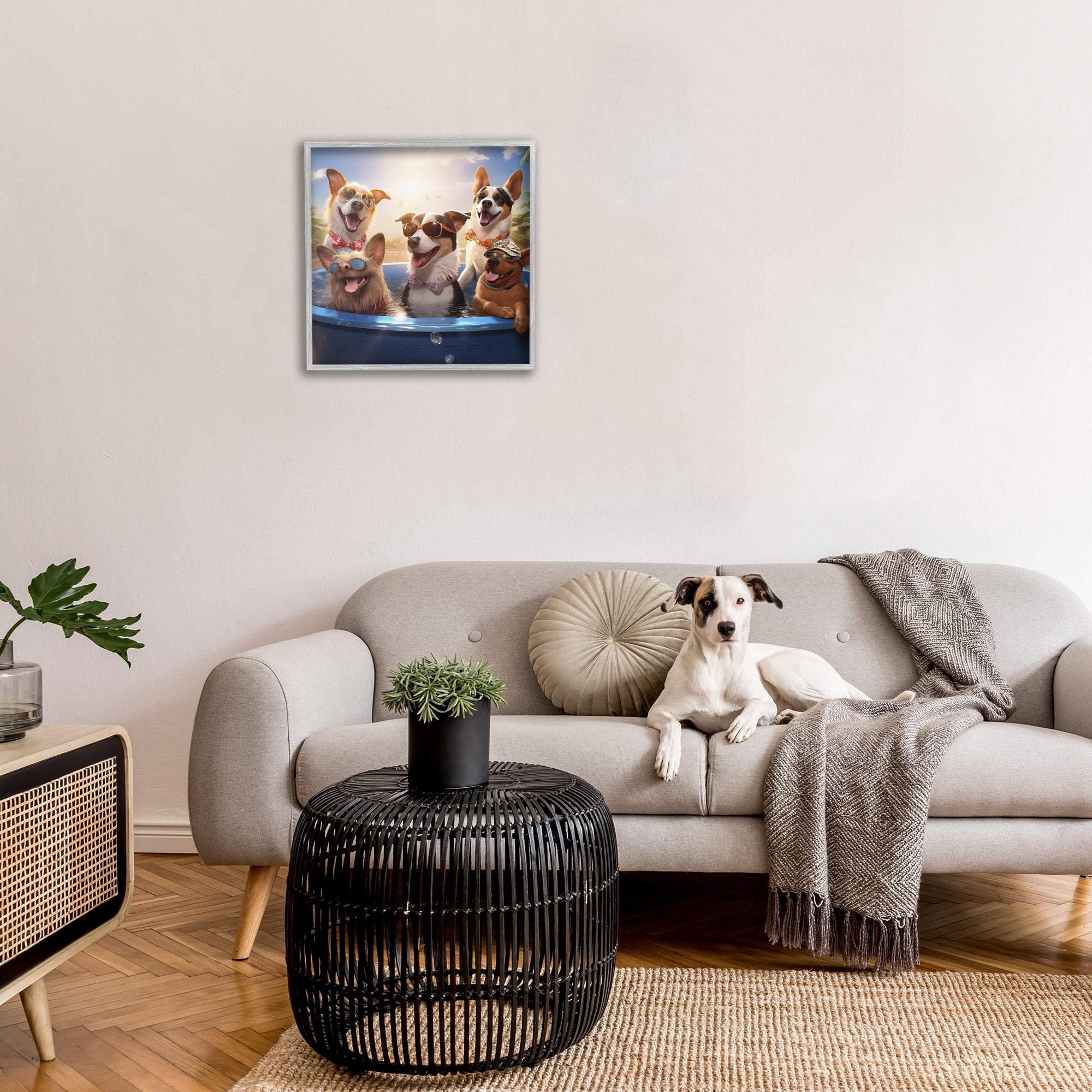 Stupell Industries Summer Fun Dogs Animals & Insects Painting Gray Framed Art Print Wall Art, 24 x 24