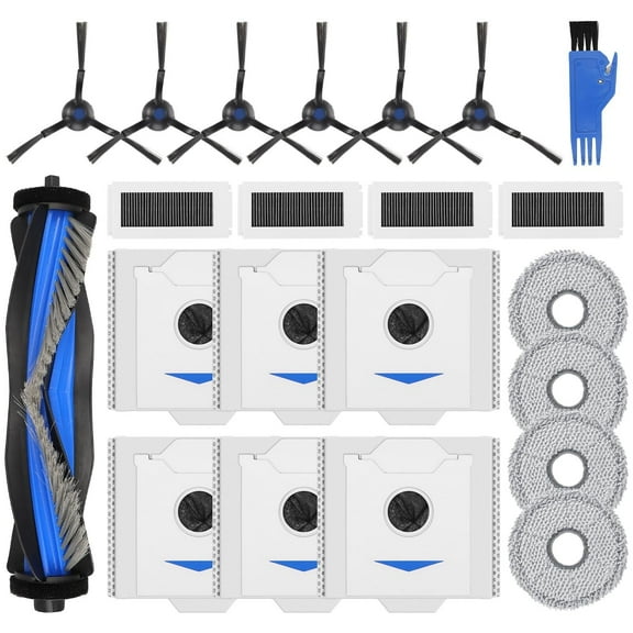 Accesories for Ecovacs Deebot N30 Omni / N30 Omni Pro, Replacement Parts for Ecovacs Cleaning Vacuum N30, 1 V-shaped Brush, 4 Mop Pads, 6 Side Brushm, 4 Filters, 6 Dust Bag