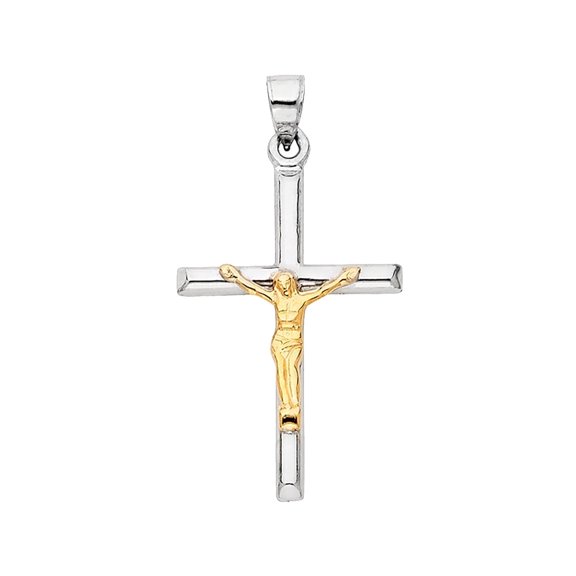 14K Two Tone Gold Religious Crucifix Charm Pendant for Chain Necklace | Jewelry Gift for Men Women | 32 x 21 MM | 1.0 grams
