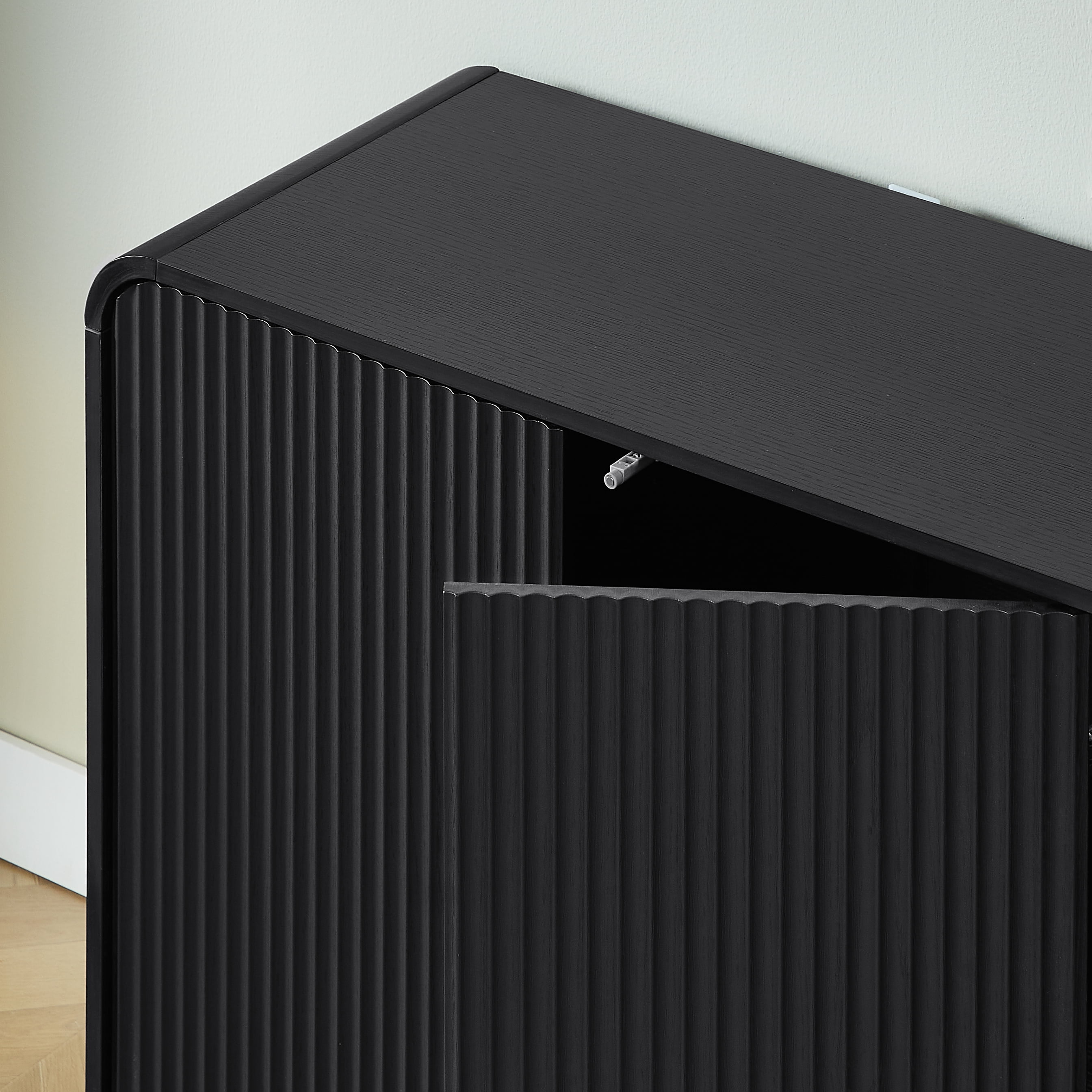 Buffet Sideboard Cabinet 64.6 Inch, Modern Vertical Fluted Entryway Cabinet with Soft-Close Doors, Waterproof Storage Cabinet for Living Room and Kitchen, Black