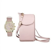 Women's Easy Reader Colorful Watch Matching with Perfect Colorful Wallet which Holds Smartphone, Credit Cards, Cash & Change Organized & Elegantly Impressive Gift Set - ST10385-Blush