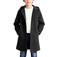 thumbnail image 2 of Ticikt Boys Casual Trench Coat Kids Winter Hooded Long Jacket Single- Pea Coat with Pockets,Color:Black,Size:9-10 Years, 2 of 7