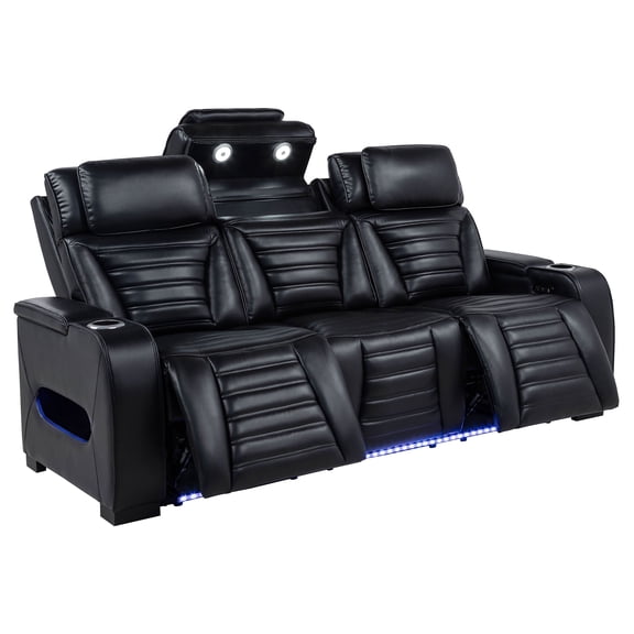 Coaster Zuma Upholstered Faux Leather Dual Power Reclining LED Sofa in Black