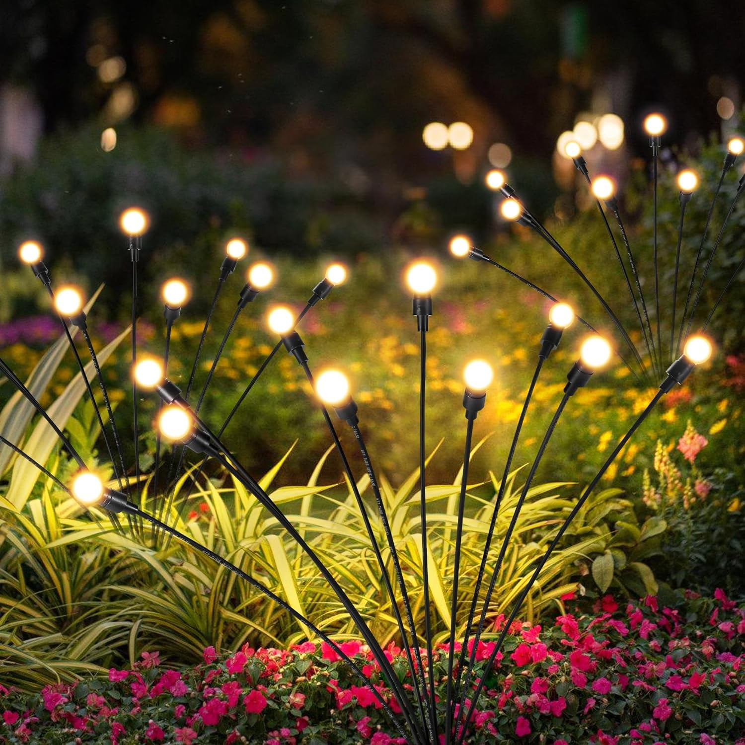 8 Pack Solar Firefly Lights – 64 LED Outdoor Garden Decor, IP 65 Waterproof, Solar Swayable Lights for Garden Patio Pathway(Warm White)