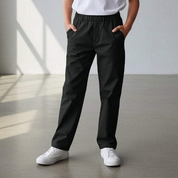 OOOUM Kids Cargo Pants Elastic Waist Solid Color Track Pants With Pocket Workout Casual Trousers For Big Boys And Girls Black 13-14 Years