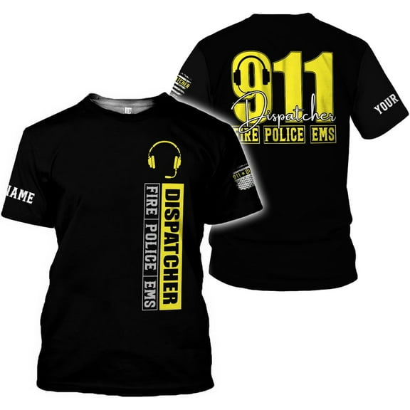Personalized Name Dispatcher Thin Yellow Line US Flag Dispatcher T-Shirt, Custom Name Dispatcher T Shirts for Men and Women (T-shirt, S)