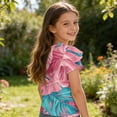 thumbnail image 4 of Abcomgle Girls Shirts Crewneck Hawaiian Palm Tree Print Girls Shirts Double Layer Ruffle Short Sleeve Tshirt Summer Casual Cotton Toddler Tops Girls, 4 of 5
