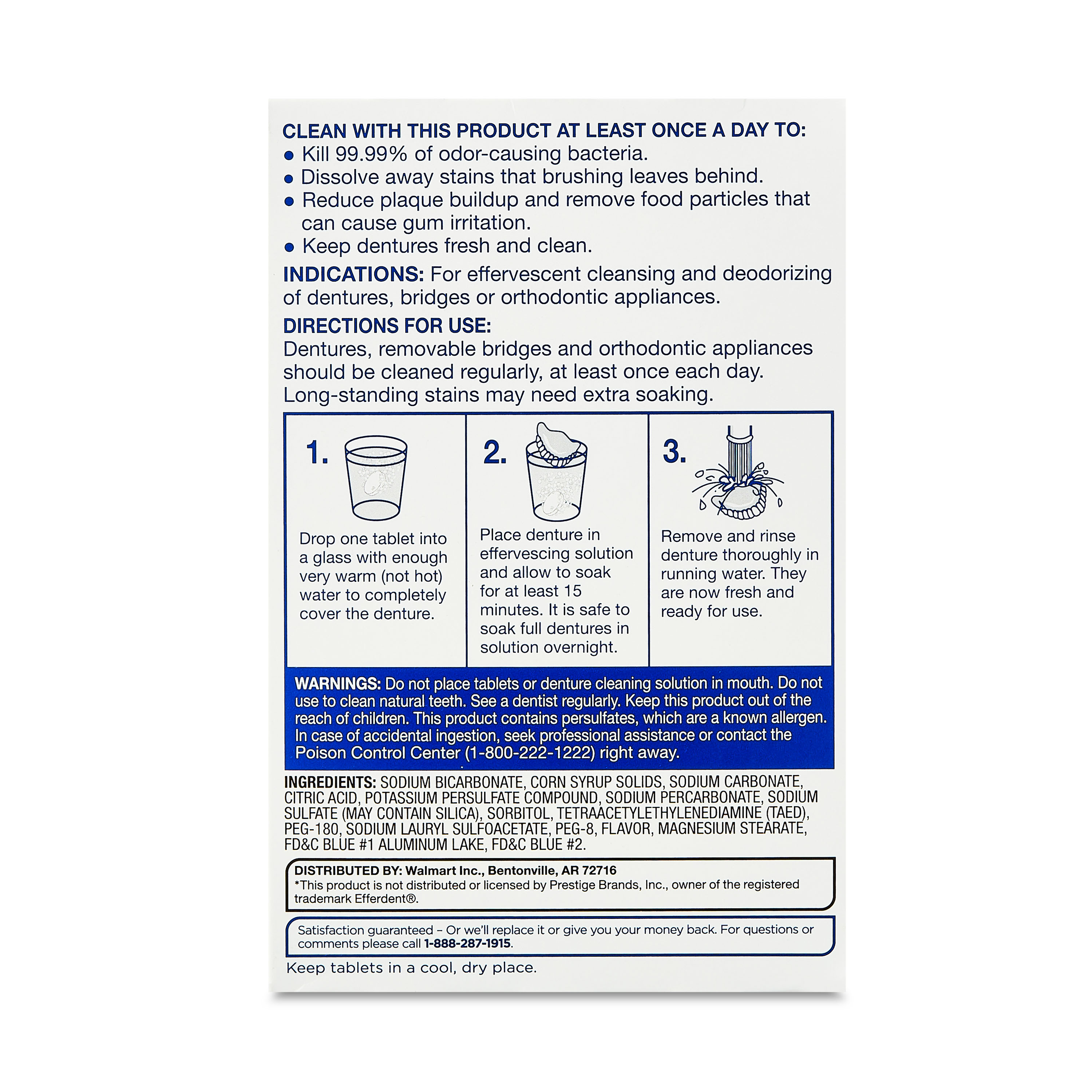 Tabletas efervescentes limpiadoras de dentaduras antibacterianas Equate, sabor menta fresca, 126 unidades 4