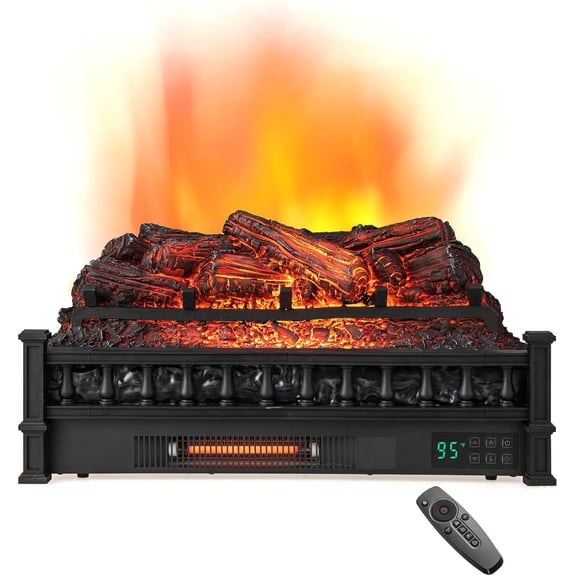 26" Electric Fireplace Insert Log Set, Infrared Quartz Heater w/Remote Control, 8H Timer, Adjustable Flame Colors, Realistic Pinewood Logs for Existing Fireplaces, 1500W, Black (26 INCHES)，Fireplace