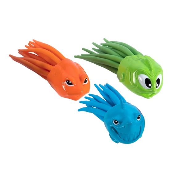 Swim Way Pack of 3 Original Squidivers Childrens Pool Toys 7" - Orange/Green
