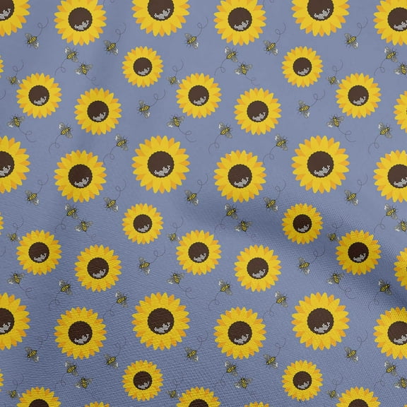 oneOone Polyester Spandex Medium Purple Fabric Floral Sunflower With Honey Bees Dress Material Fabric Print Fabric By The Yard 56 Inch Wide