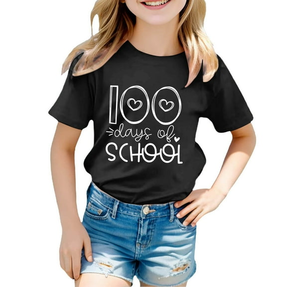 LUOGENLI Cute Spring T Shirts Valentine's Day for Girls Children Fashion Casual Print Round Neck Loose Short Sleeve T Shirt Top Spring St. Patrick's Day T Shirts for Girls 12 Black 10-11 Years