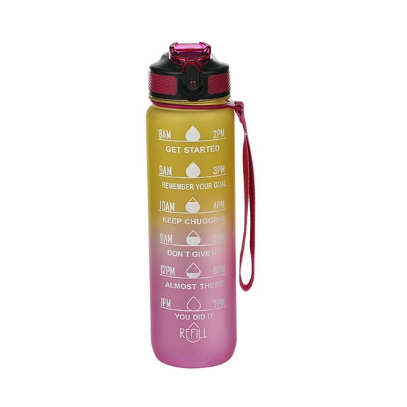 32oz Water Bottle with Straw and Drinking Time, Gradient Color Sports Bottle with Strap, Squeezing Ejection Opening, Leakproof, Fitness Sports Water Bottler for Office Gym Outdoor Sports