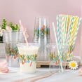 thumbnail image 4 of 50 tazas con tapa de hojas de flores y popotes transparentes pastel de flores silvestres para suministros de fiesta, 4 of 4
