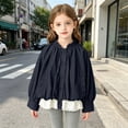 thumbnail image 2 of Girls Ruffled Collar Light Windbreaker Puff Long Sleeve Button Casual Jacket with Lace Trim Toddler Coats for Girls Outerwear, 2 of 9