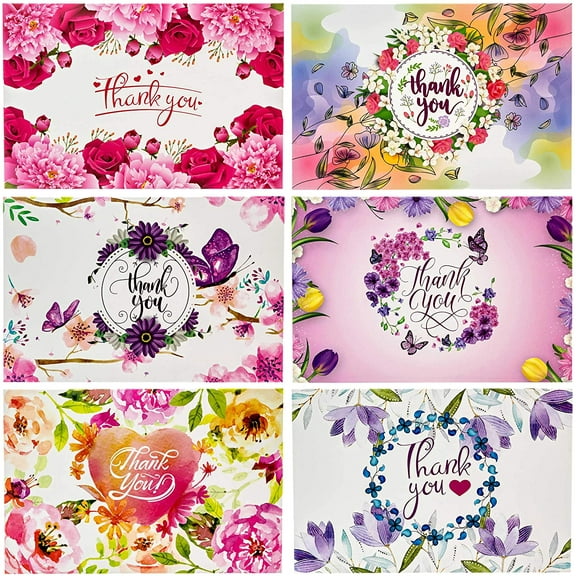 54 Pack Floral Thank You Cards with Envelopes & Stickers for Birthday, Baby Shower, Bridal Shower, Wedding, All Occasion, 4 x 6 Inches