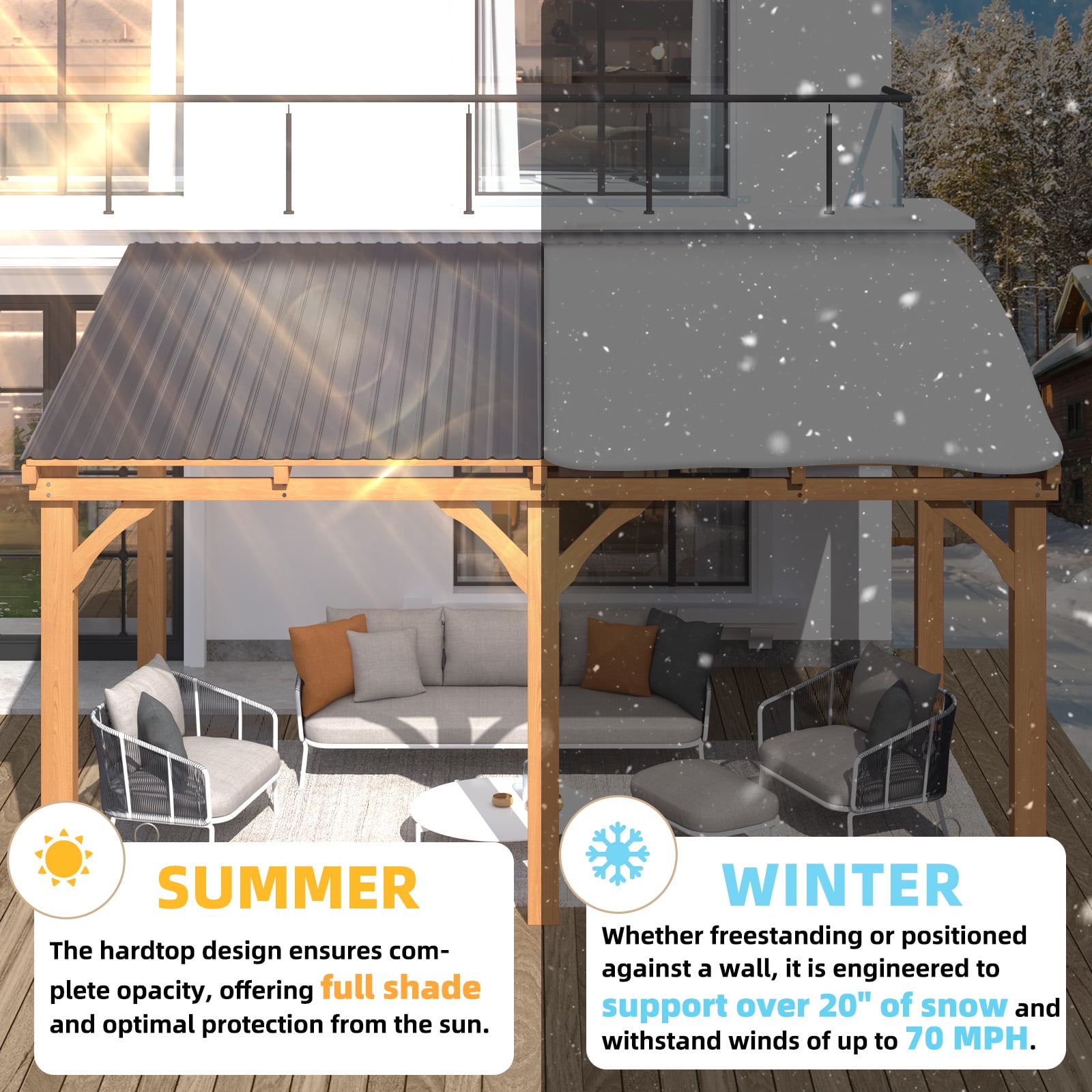 AECOJOY 10' x 14' Wood Gazebo, Outdoor Heavy Duty Wooden Pergola on Clearance, Patio Lean to Hardtop Awnings