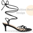 thumbnail image 2 of BLISSFUL STEP Women's Heels Knot Lace Up Strappy Square Toe Kitten Heel Sandals  Black 6, 2 of 5