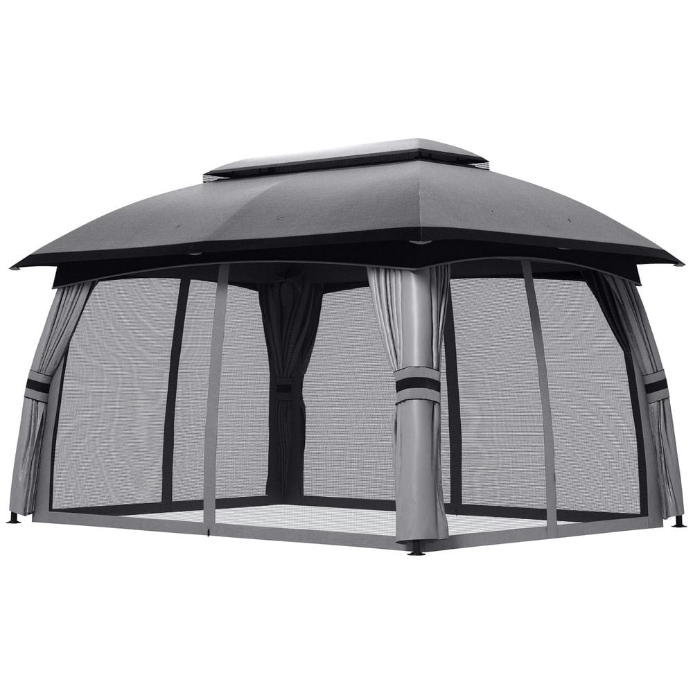 GVN Patio Garden Pergola, Pergola Canopy,10' x 13' Patio Gazebo with Netting & Curtains, Vented Roof for Garden, Dark Gray