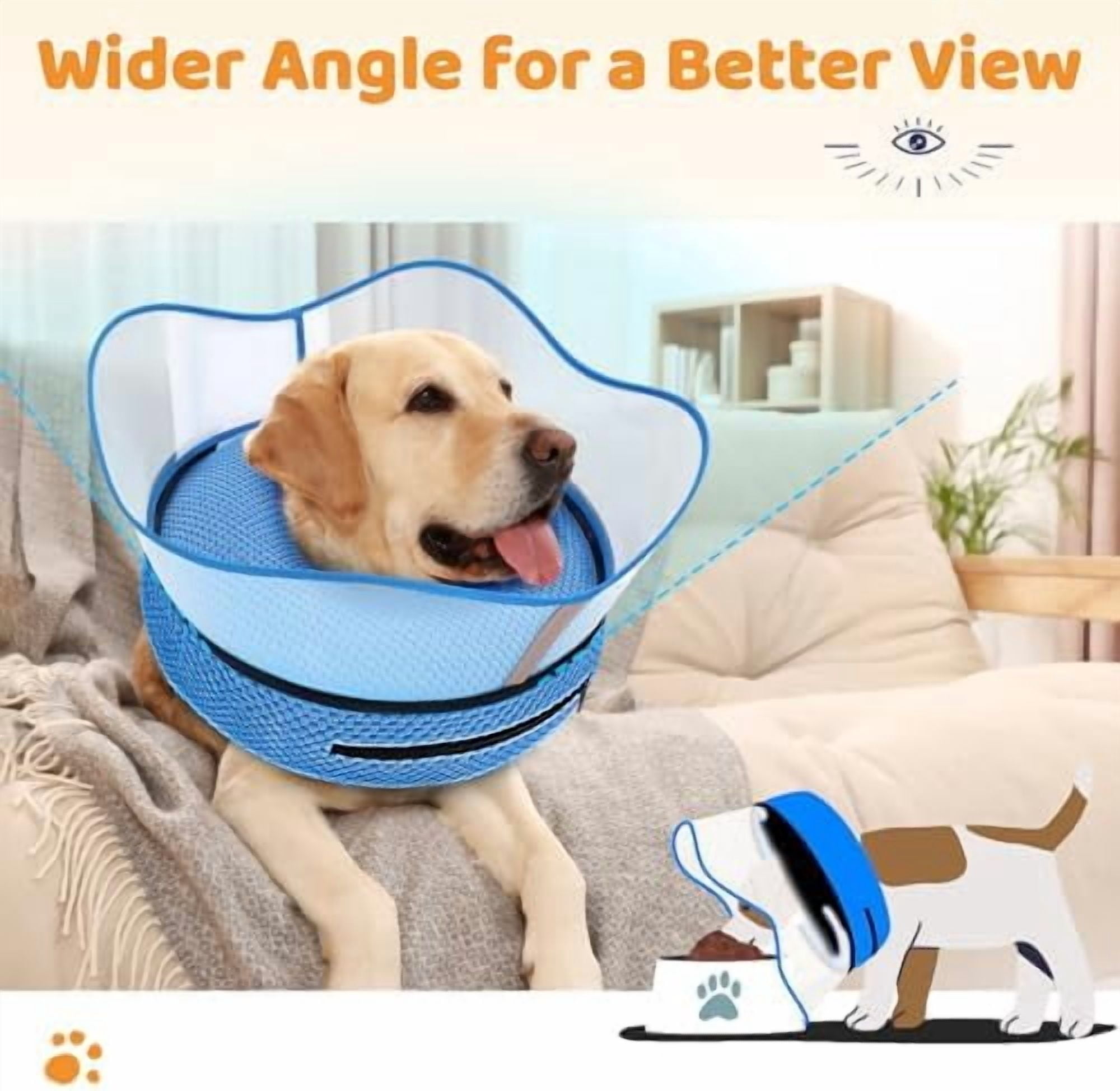Raised Inflatable Dog Cone Alternative Collars for After Surgery, Dog Donut Collar After Surgery, Soft Pet Cone for Small Medium Large Dogs to Stop Licking Blue,L(Neck 12"-16")