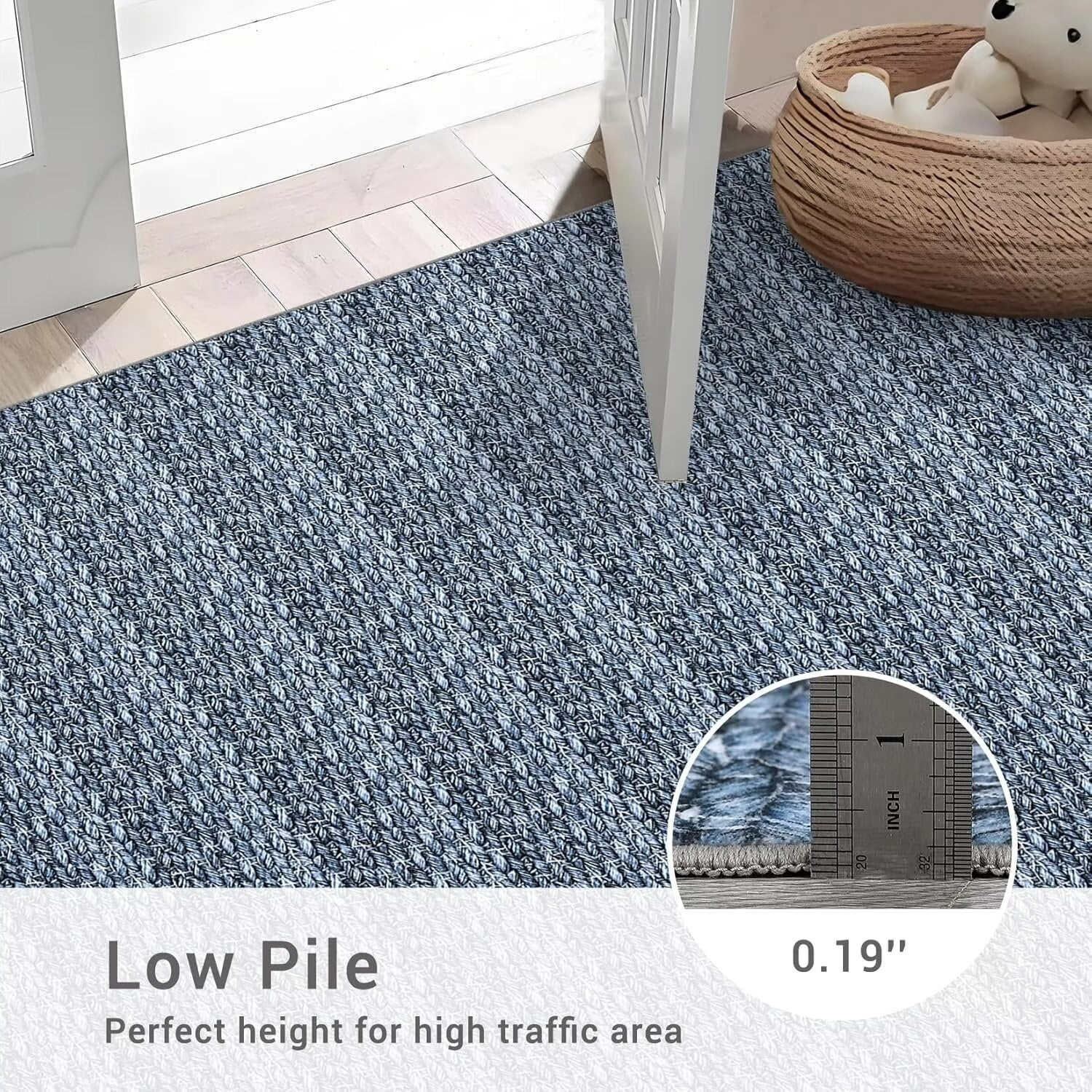 Hasoo Area Rug 9' x 12' Rugs for Living Room Chic Imitation Braided Print Soft Velvet Rug Non Slip Carpet for Bedroom, Navy