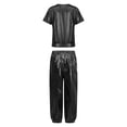thumbnail image 2 of iiniim Girls Boys Hip Hop Jazz Dance Outfit Metallic Sparkly 2 Piece Short Sleeve T-Shirt and Shiny Pants Set Black 130, 2 of 7