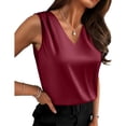 thumbnail image 2 of Satin Tank Tops for Women Loose Fit Sleeveless V Neck Cami Camisole Dress Blouses Business Shirts Formal Top Wine XS, 2 of 5