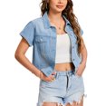thumbnail image 4 of INSPIRE CHIC Women's Denim Jacket Cap Sleeve Cropped Button Down with Pockets Classic Jean Jackets L Light Blue, 4 of 6