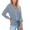 thumbnail image 2 of Fashion Long Sleeve Shirt for Womens Button Down Blouse Loose Fit Casual V-Neck Tops Solid Color Tunic Blouses, 2 of 5