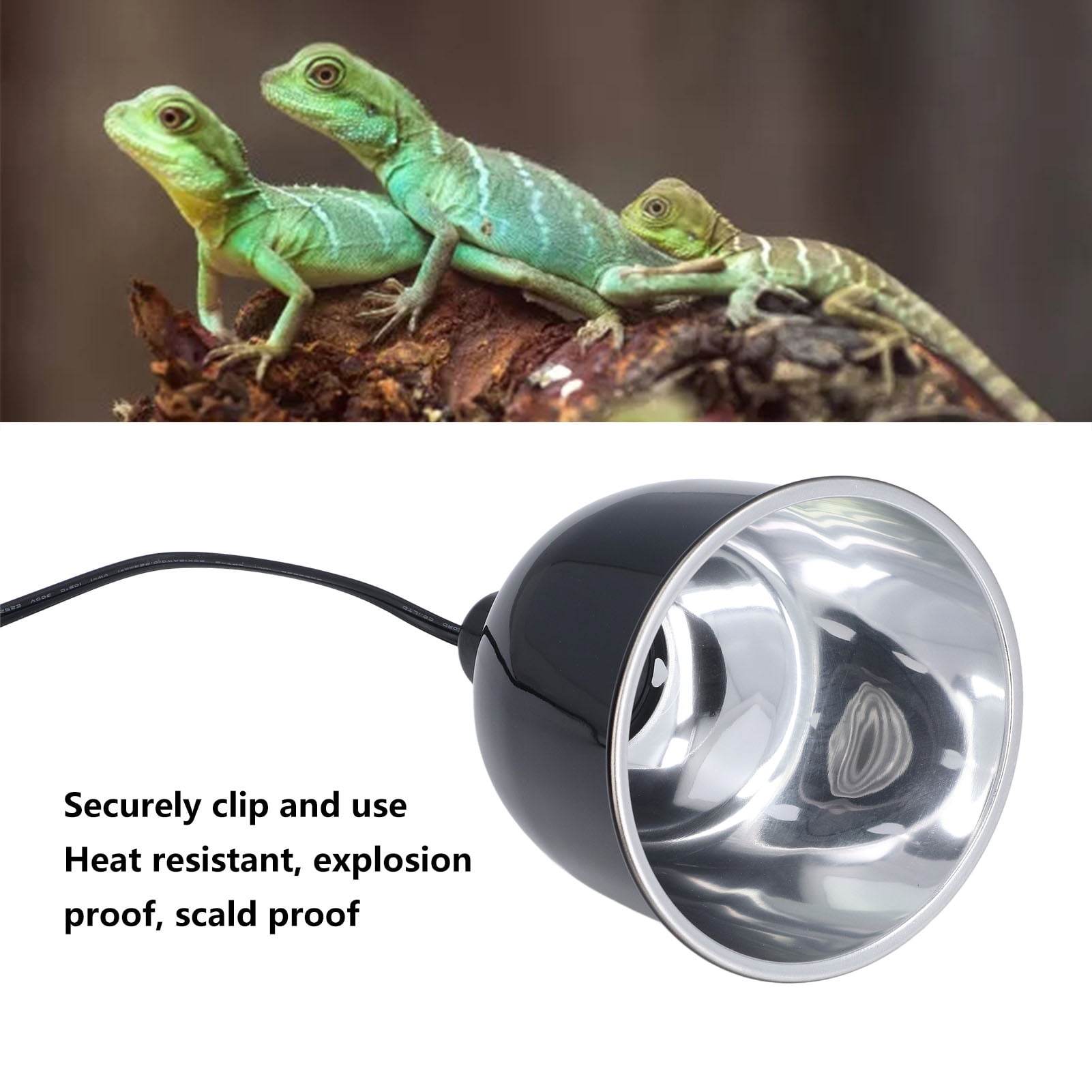 Reptiles Pet Heat Lamp Reptile Heat Lamp, UVB Reptile Light Fixture US Plug 110V Aluminium for Turtles Lizard Terrarium