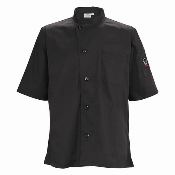 Winco UNF-9KM, Unisex Medium Black Poly-Cotton Blend Short Sleeved Ventilated Chef Shirt, Commecial Kitchen Uniform Chef Shirt