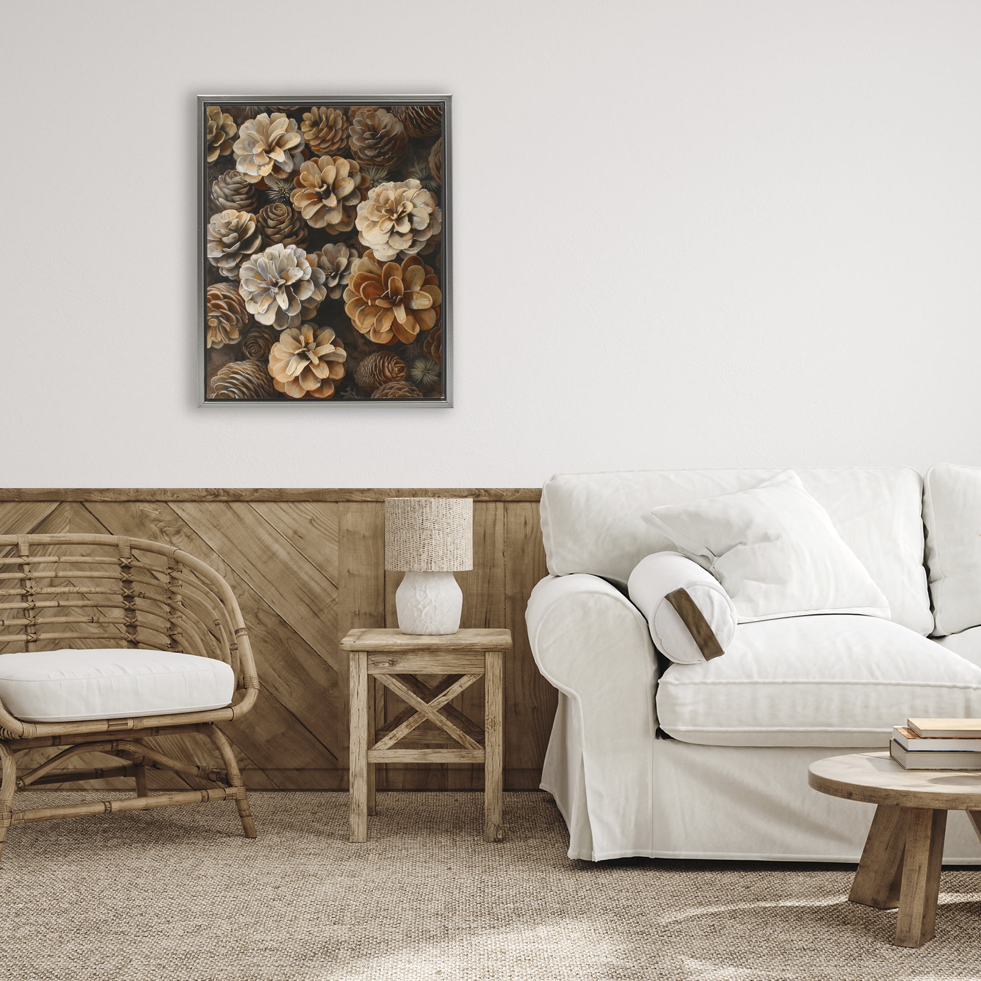Stupell Industries Pinecone Arrangement Rustic Botanicals Gray Framed Floater Canvas Wall Art, design by Creative Studio