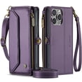 thumbnail image 2 of CaseMe Cuero para iPhone 15 Pro Max 6.7" Funda Billetera [Bloqueo RFID] con 10 Tarjeteros con Ranura para Billetes con Cierre, Correa de Muñeca de Hombro Magnética de Cuero Suave PU, 2 of 11