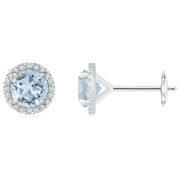ANGARA Natural Classic 1.44 ct Aquamarine and Diamond Halo Stud Earrings in 14K White Gold for Women (Size-6mm) | March Birthstone, Anniversary, Jewelry Gift for Women | Natural Aquamarine Earrings