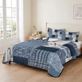 thumbnail image 2 of Quilts Queen Size Bedding Set, Navy Blue Checkered Lightweight Quilted Comforter, Vintage Floral Abstract Art Soft Reversible Bedspread Coverlet with Pillow Covers for All Season, 90" x 96", 2 of 9