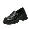thumbnail image 3 of Fall Dress Shoes for Women, Platform Loafers with Block Heel & Cushioned Footbed, Available in Wide Widths for Work, Outing, and Stylish Black 36, 3 of 5