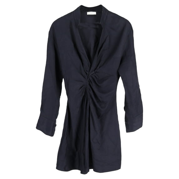 Pre-Owned Sandro Paris Gathered Front Detail Mini Long Sleeve Dress in Navy Blue Viscose