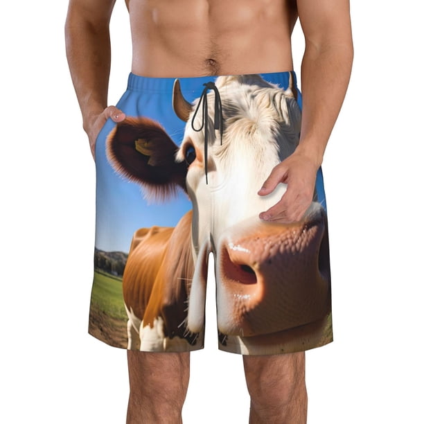 Fotbe Blue Sky Meadow Cute Cow Trajes de Baño Estampados para Hombre, Shorts de Verano de Secado Rápido, Ropa de Playa, Bañadores-Large