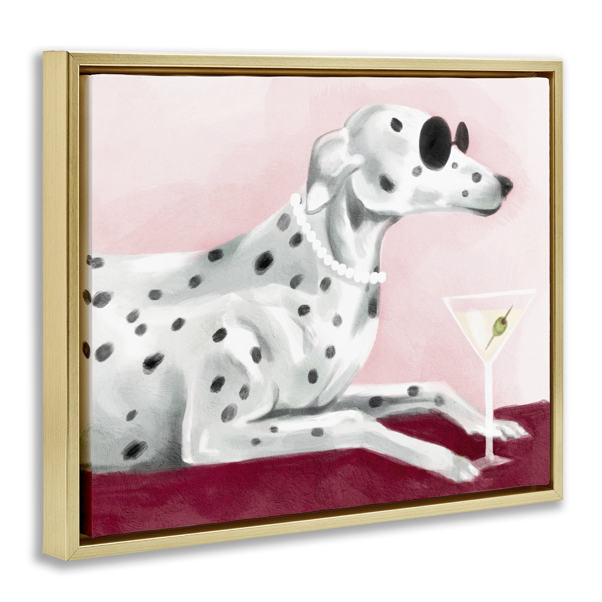 Stupell Industries Dog with Martini Animals Painting Gold Floater Framed Canvas Art Print Wall Art, 21 x 17