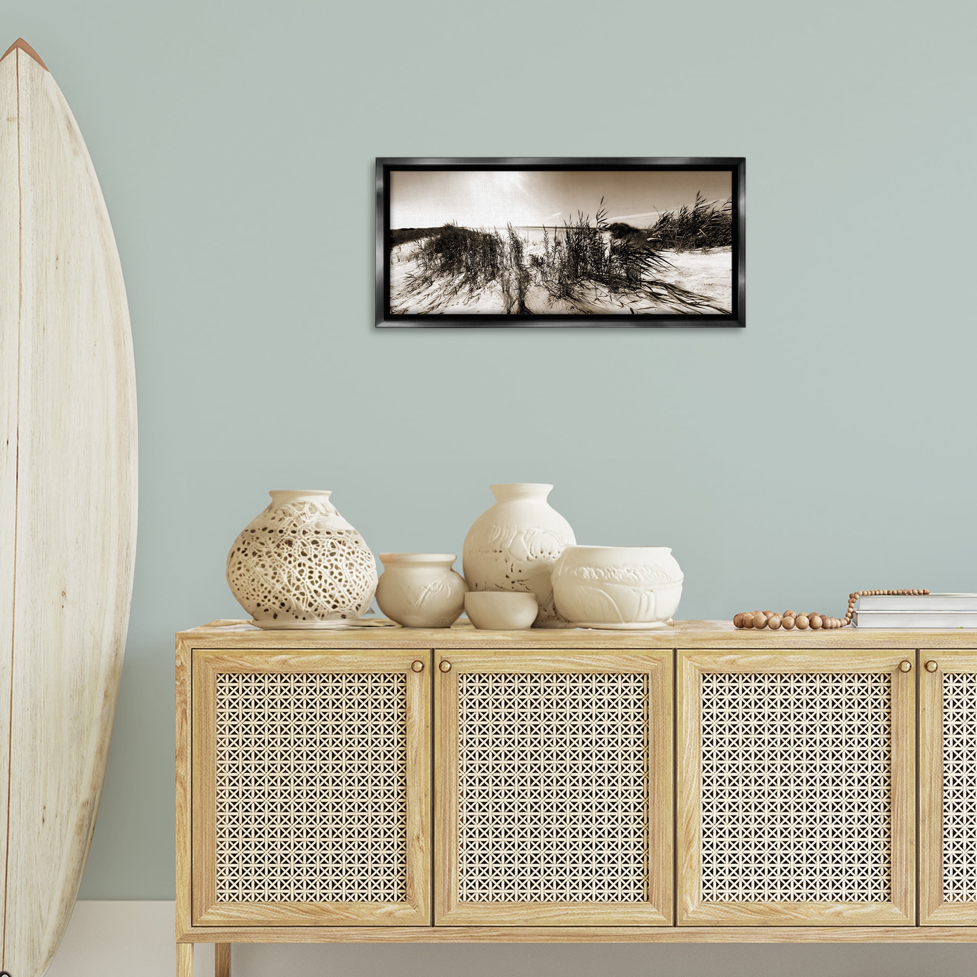 Stupell Industries Wind In The Dunes Coastal Photography Black Floater Framed Canvas Art Print Wall Art, 31 x 14